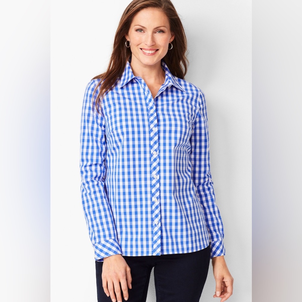 Talbots Blue Gingham Button Down Shirt